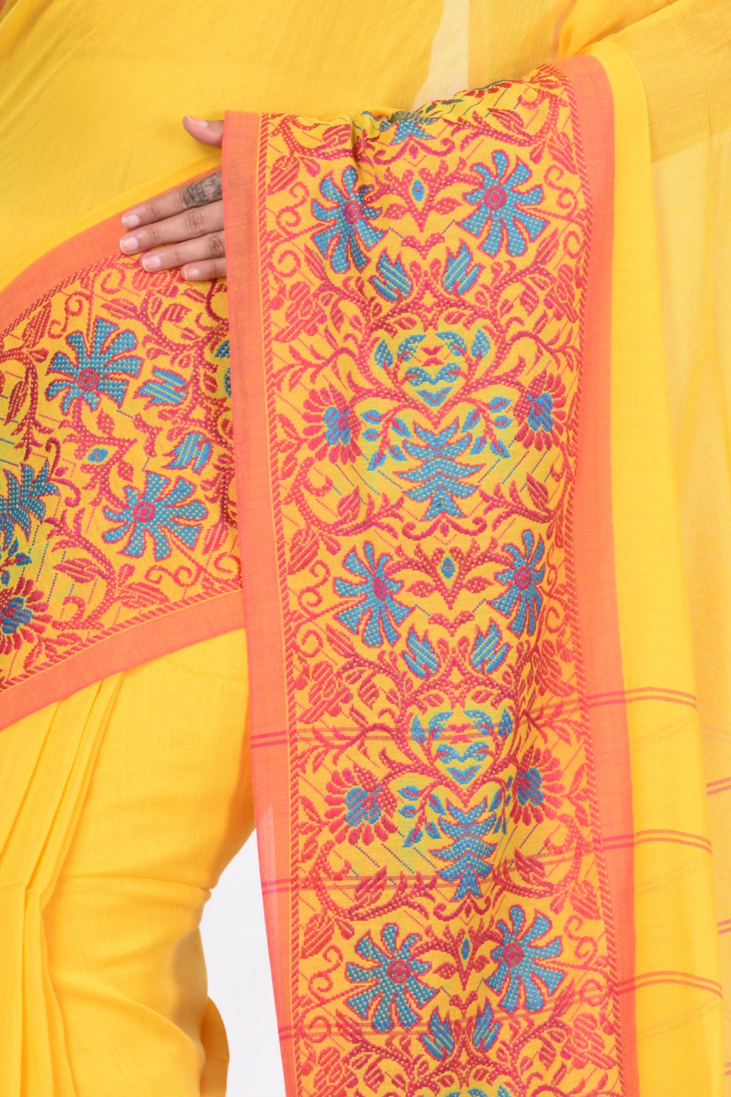 Yellow Pure Cotton Begompuri_Hand Hand Loom Saree (667)